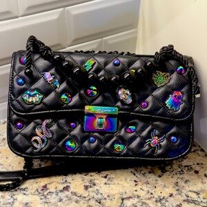 Betsey Johnson black quilted iridescent Ghostly Charms Halloween Chanel chain
